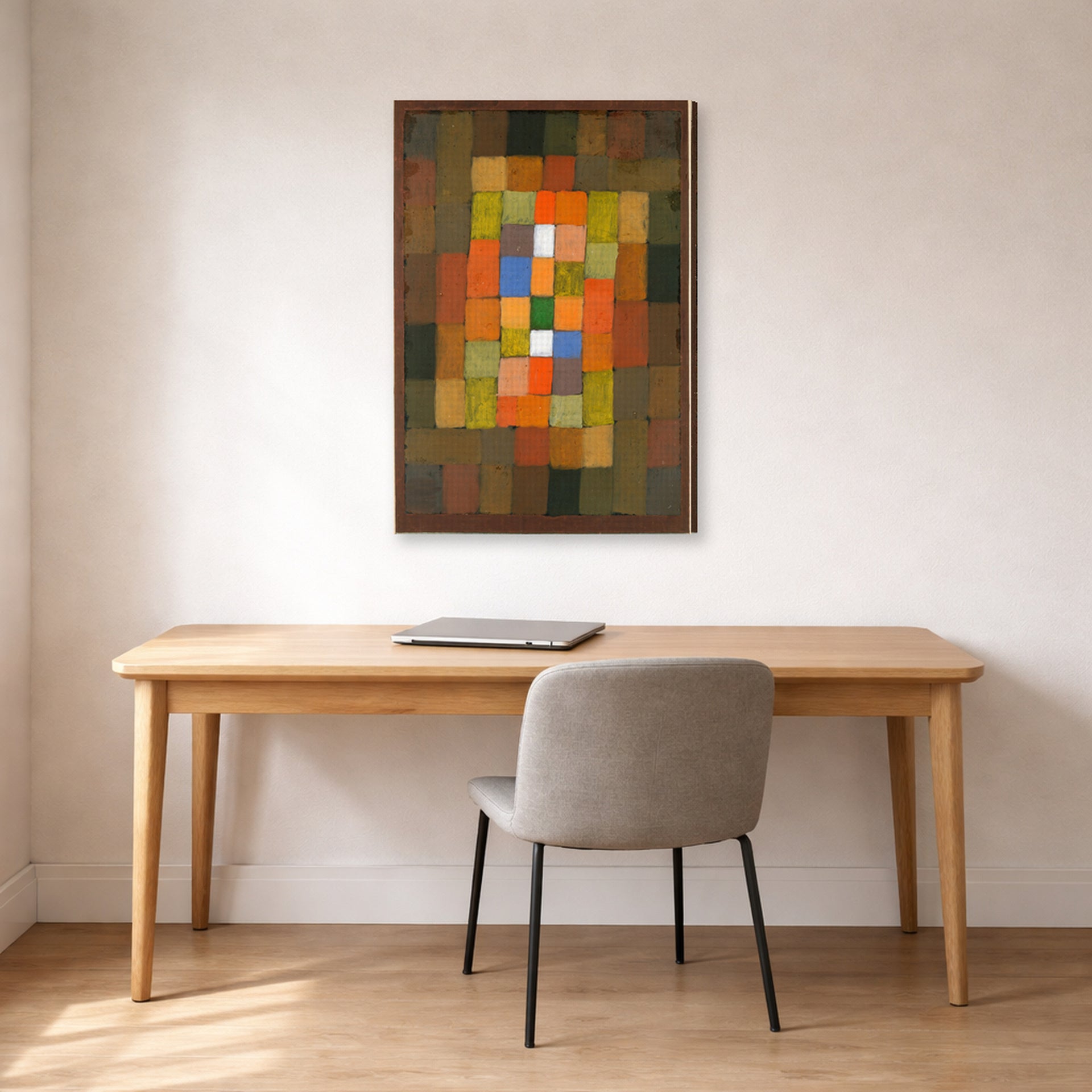 Gallery-wrapped canvas print of Paul Klee's Static Dynamic Gradation displayed on a wall in an office