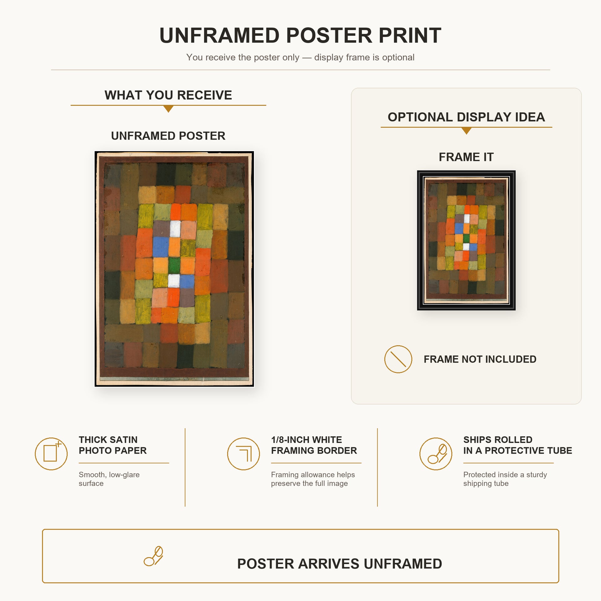 Paul Klee - Static Dynamic Gradation poster print size comparison and framing display infographic