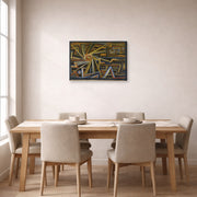 Gallery-wrapped canvas print of Paul Klee's Strahlung Und Rotation displayed on a wall in a dining room
