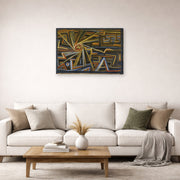 Gallery-wrapped canvas print of Paul Klee's Strahlung Und Rotation displayed on a wall in a living room