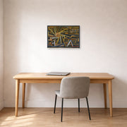 Unframed poster print of Paul Klee's Strahlung Und Rotation displayed on a wall in an office