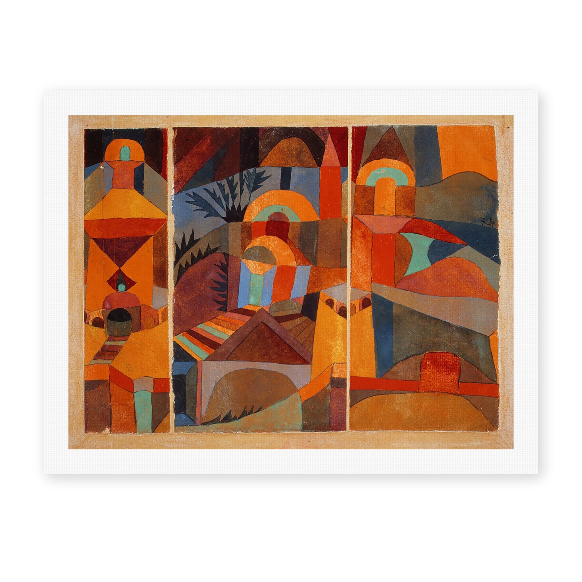 Paul Klee's 'Temple Gardens' painting reproduced as a rolled canvas print