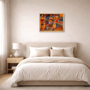 Gallery-wrapped canvas print of Paul Klee's Temple Gardens displayed on a wall in a bedroom