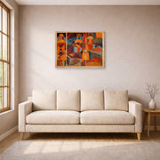 Gallery-wrapped canvas print of Paul Klee's Temple Gardens displayed on a wall in a living room