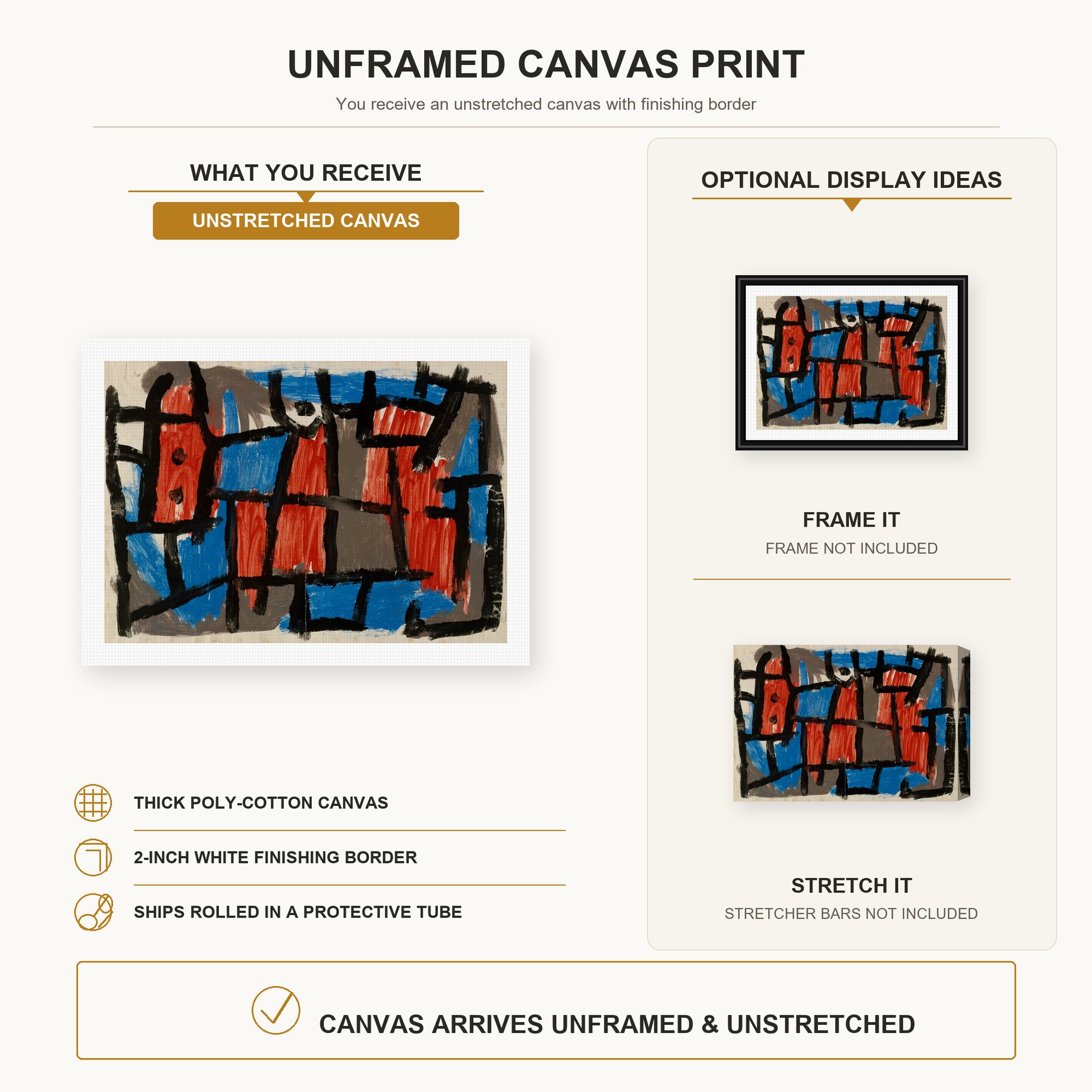 Paul Klee - The Hour Before One Night canvas print size comparison and framing display infographic