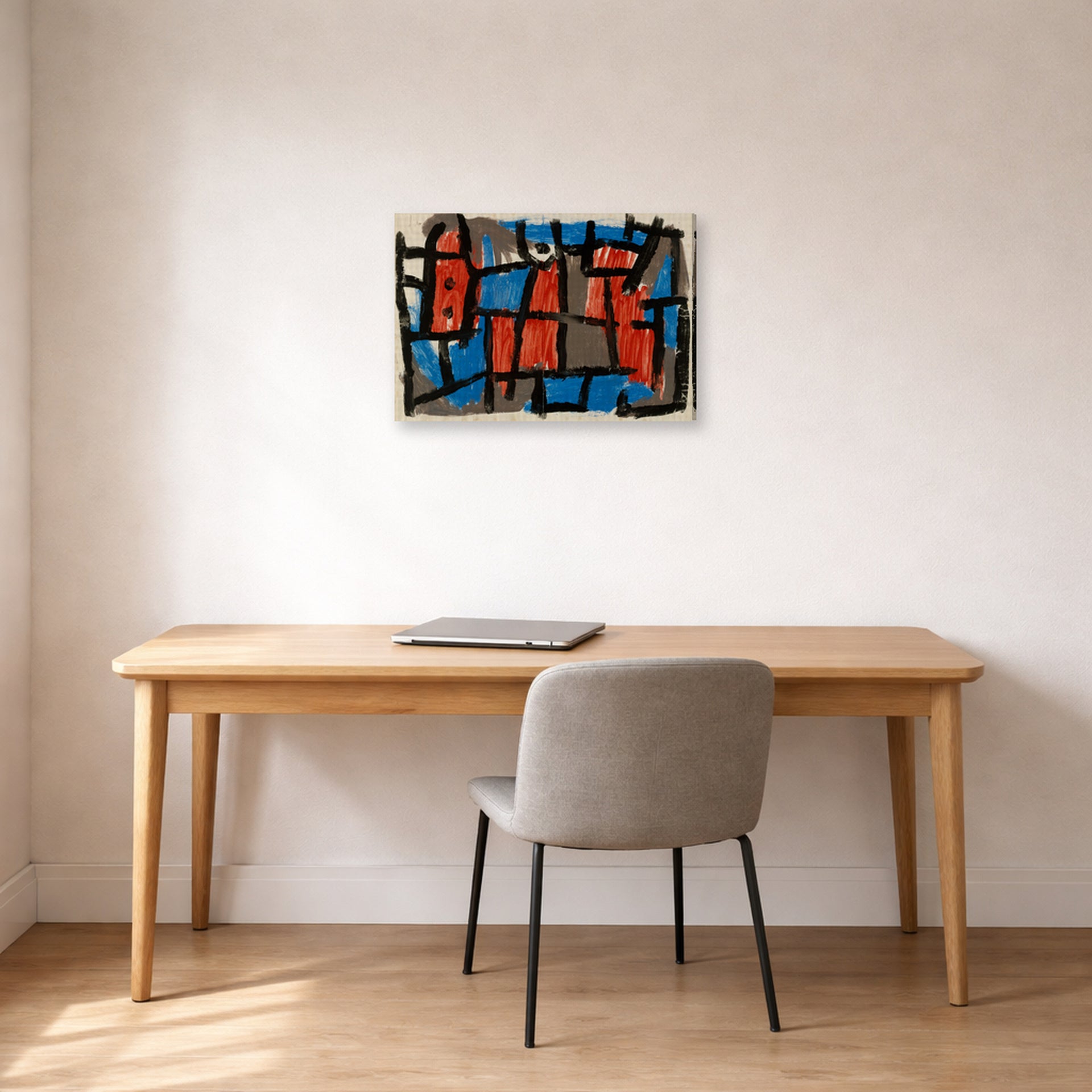 Gallery-wrapped canvas print of Paul Klee's The Hour Before One Night displayed on a wall in an office