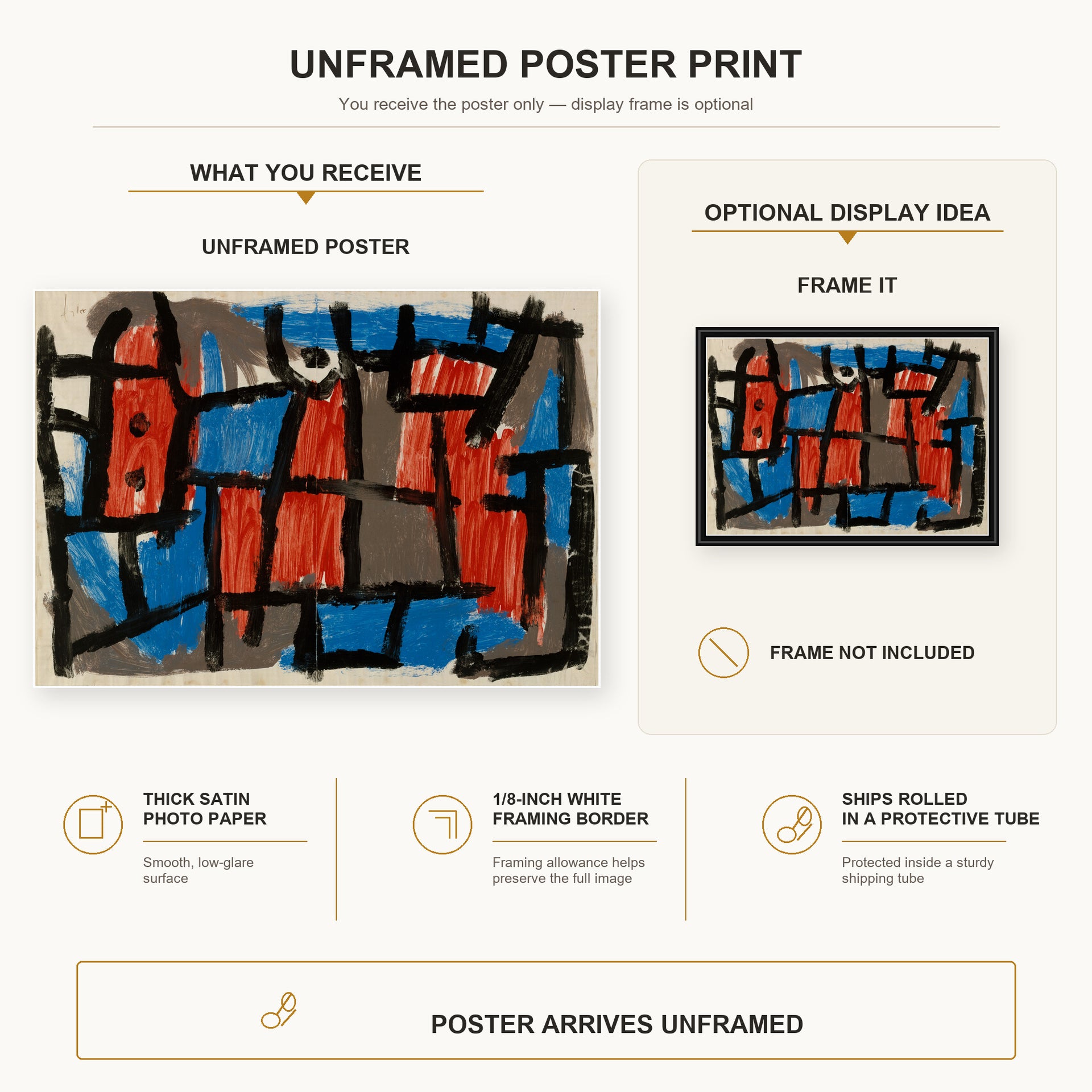 Paul Klee - The Hour Before One Night poster print size comparison and framing display infographic