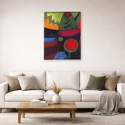 Unframed poster print of Paul Klee's Three Flowers displayed on a wall in a living room