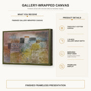 Paul Klee - Vorfrühling In H (Early Spring in H) gallery wrap canvas construction and hanging details infographic