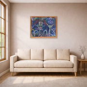 Gallery-wrapped canvas print of Paul Klee's Window In The Garden displayed on a wall in a living room