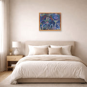 Unframed poster print of Paul Klee's Window In The Garden displayed on a wall in a bedroom