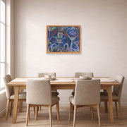 Unframed poster print of Paul Klee's Window In The Garden displayed on a wall in a dining room
