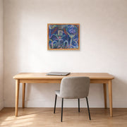 Unframed poster print of Paul Klee's Window In The Garden displayed on a wall in an office