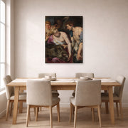 Gallery-wrapped canvas print of Peter Paul Rubens' 'Atalanta and Meleage' displayed on a wall in a dining room