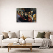 Gallery-wrapped canvas print of Peter Paul Rubens' 'Christ and the Adulteress' displayed on a wall in a living room (image 2 of 2)