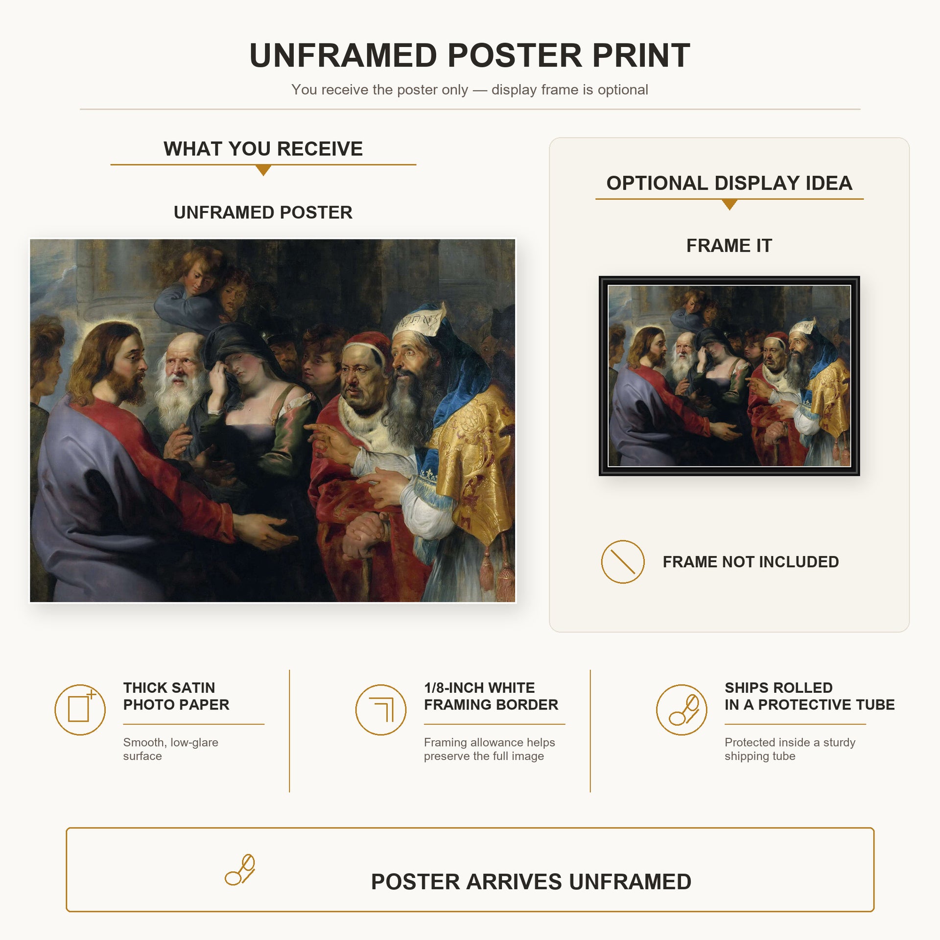 Peter Paul Rubens - Christ and the Adulteress poster print size comparison and framing display infographic
