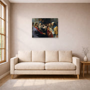 Unframed poster print of Peter Paul Rubens' 'Christ and the Adulteress' displayed on a wall in a living room (image 1 of 2)
