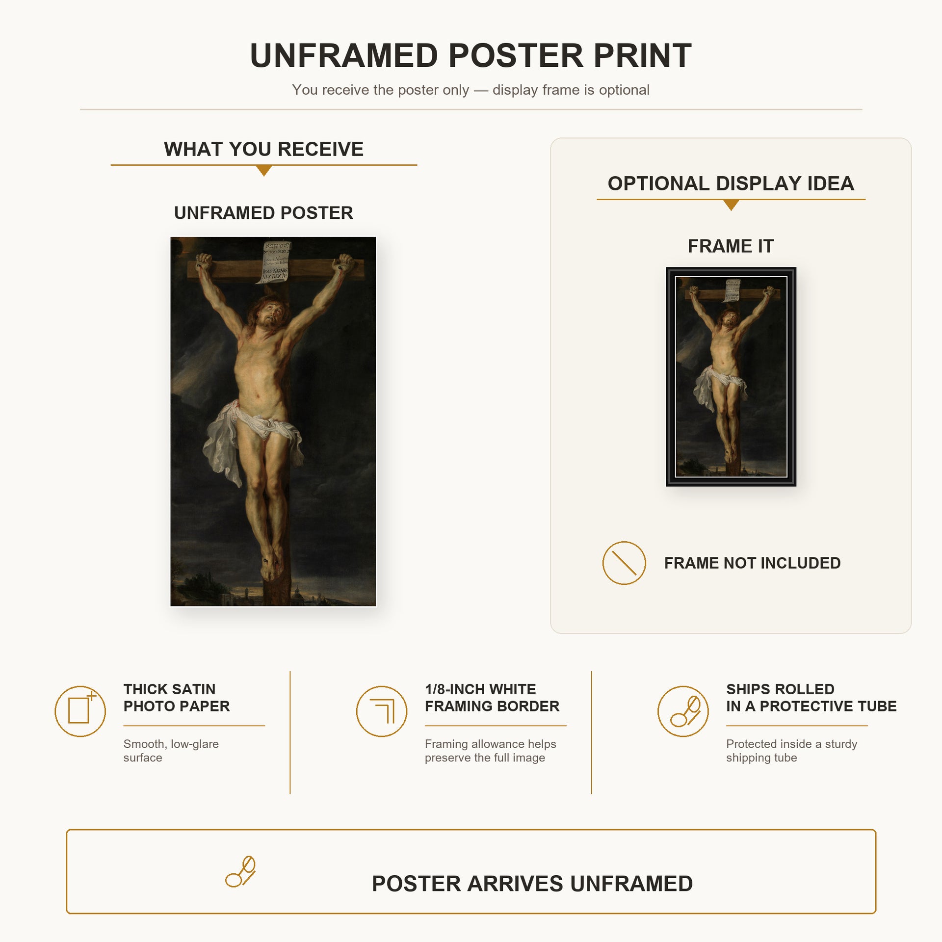Peter Paul Rubens - Christ on the cross poster print size comparison and framing display infographic
