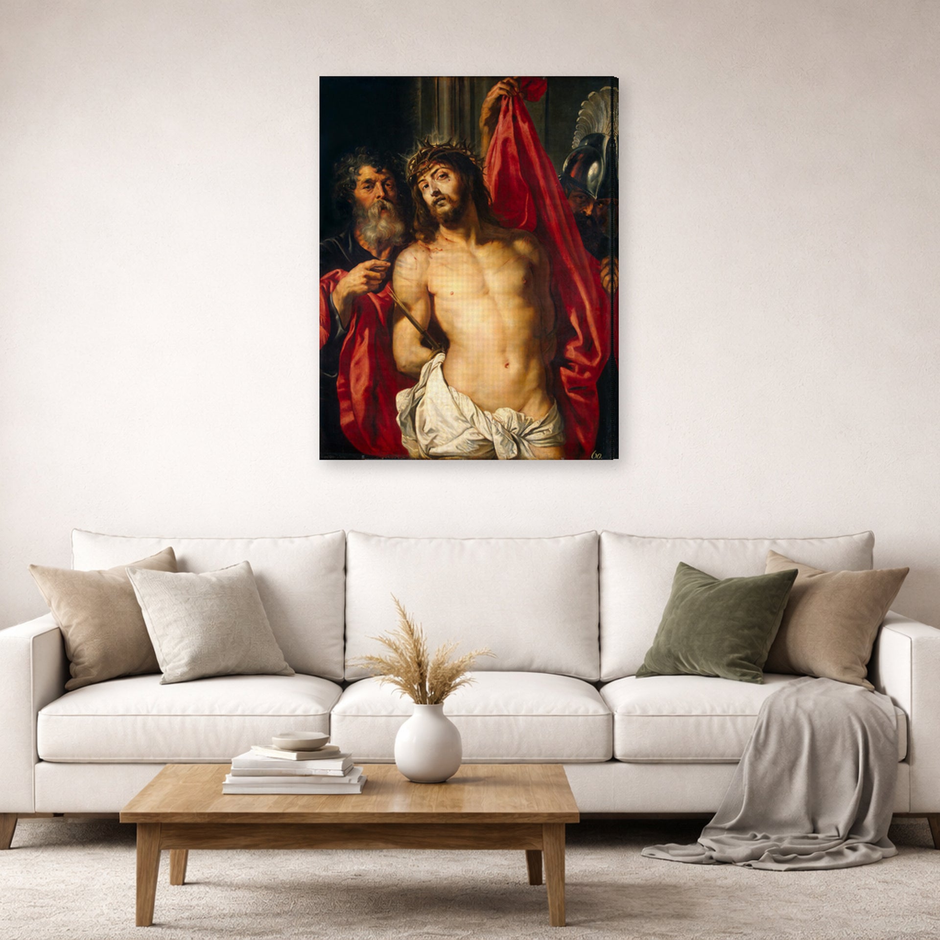 Gallery-wrapped canvas print of Peter Paul Rubens' 'Ecce Homo' displayed on a wall in a living room (image 2 of 2)