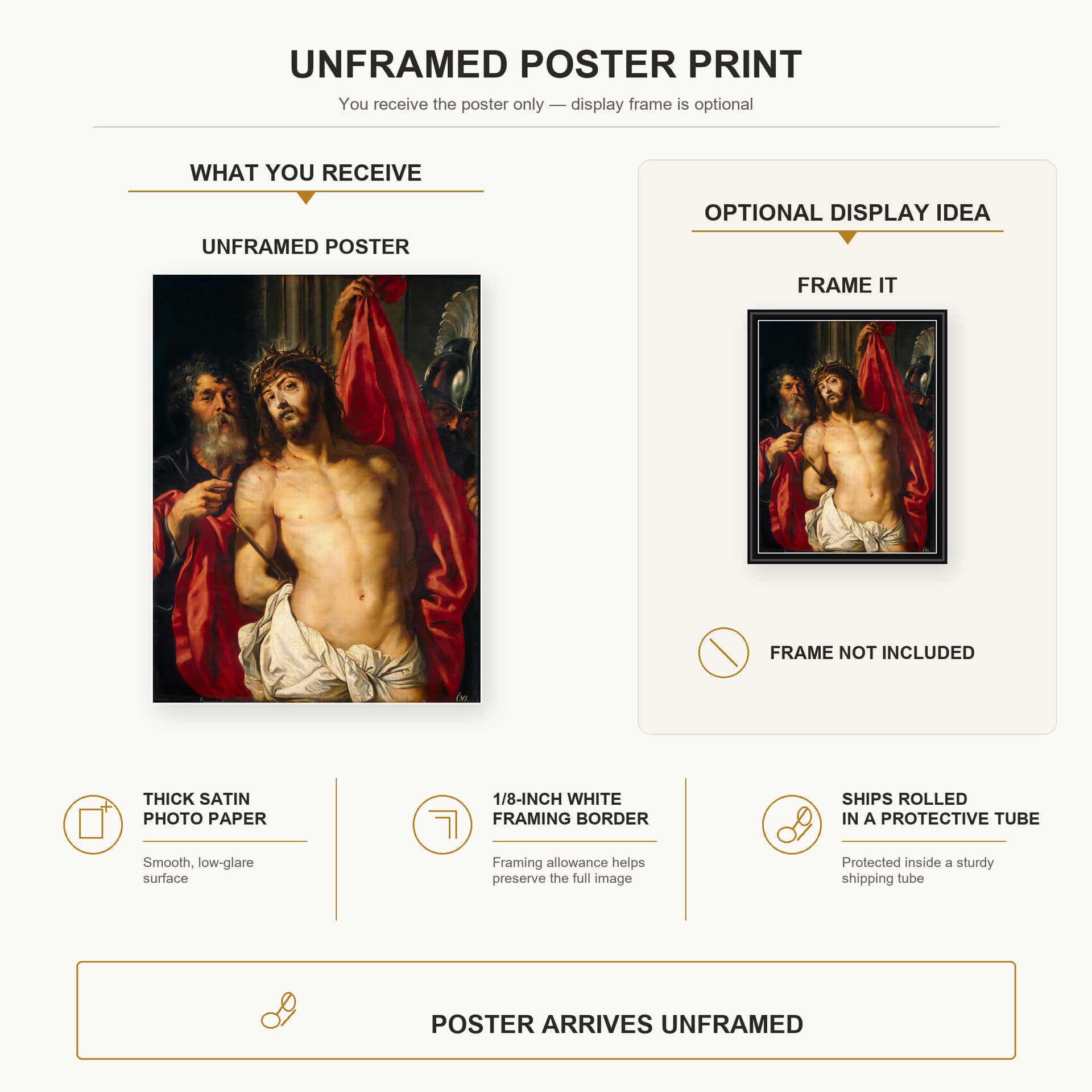 Peter Paul Rubens - Ecce Homo poster print size comparison and framing display infographic