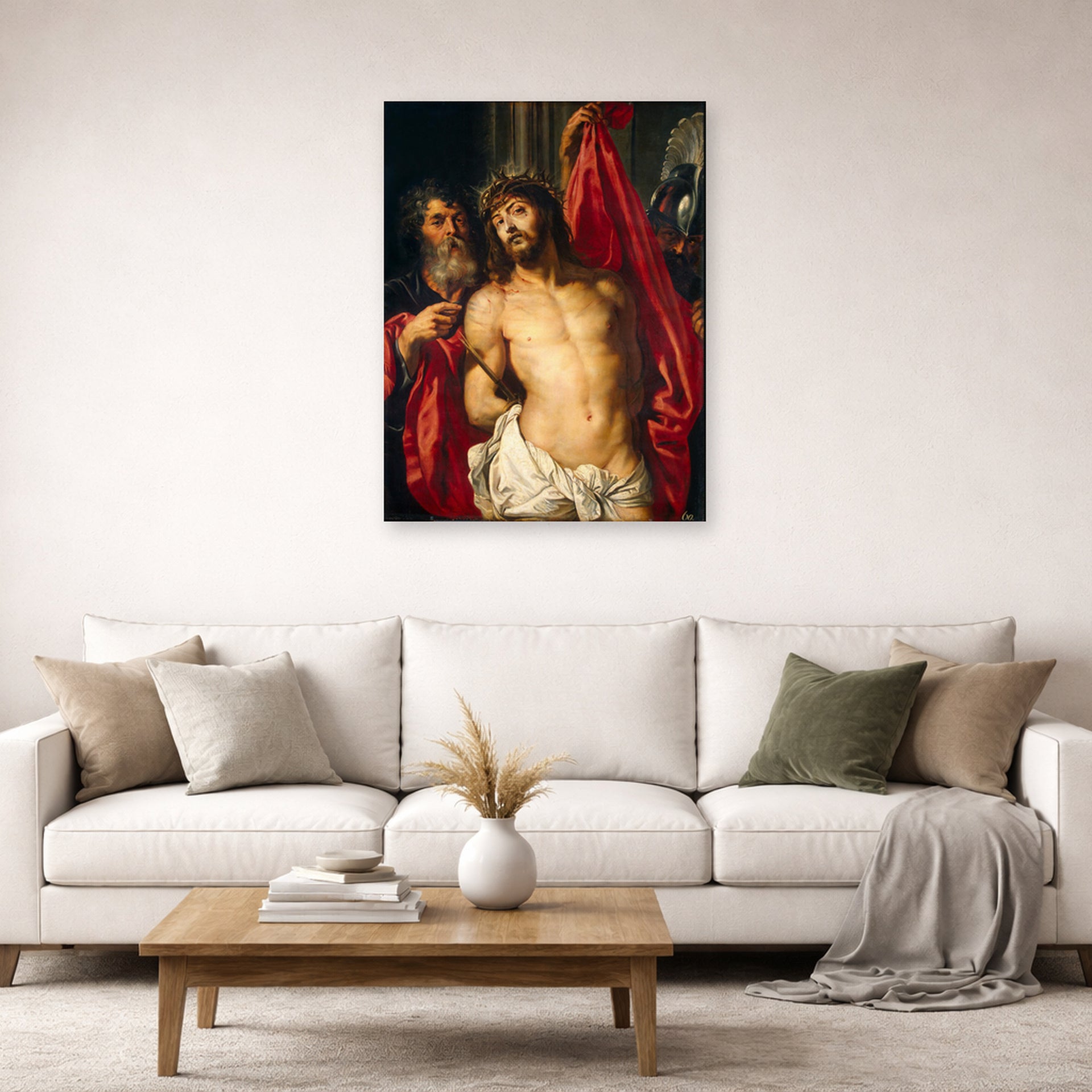 Unframed poster print of Peter Paul Rubens' 'Ecce Homo' displayed on a wall in a living room (image 2 of 2)