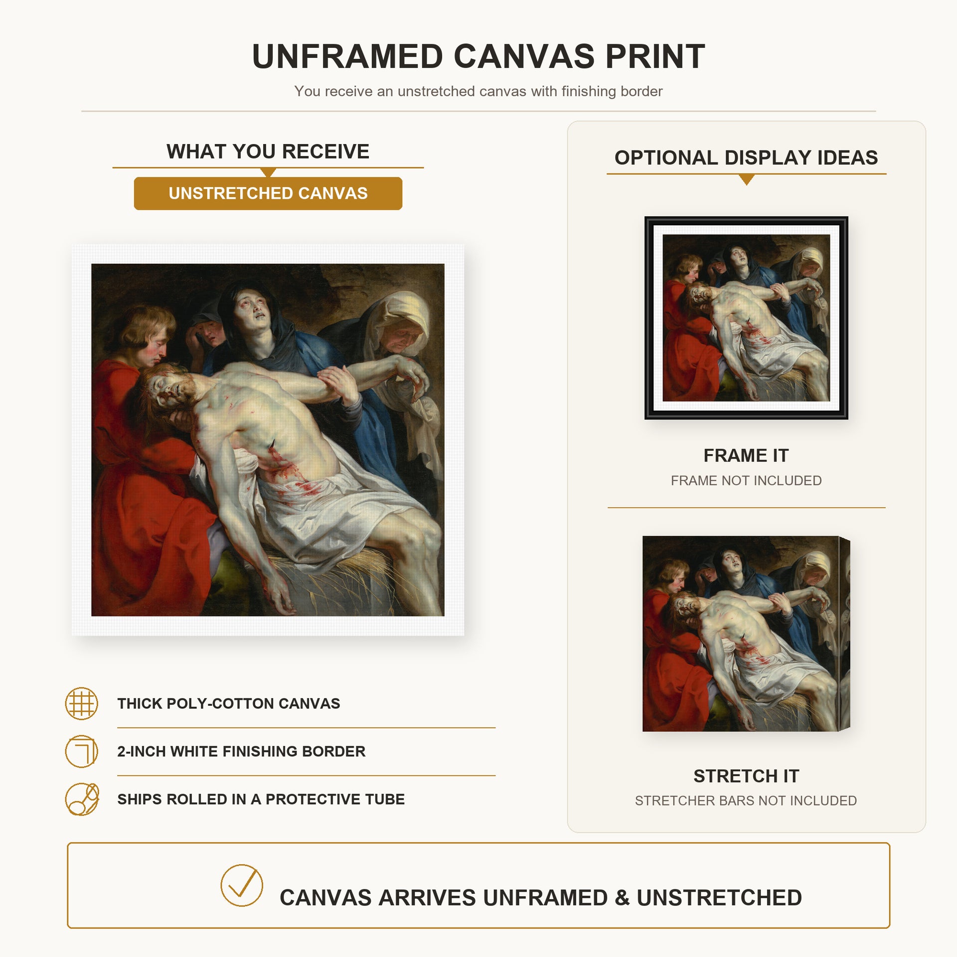 Peter Paul Rubens - Entombment canvas print size comparison and framing display infographic