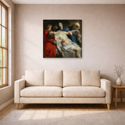 Gallery-wrapped canvas print of Peter Paul Rubens' 'Entombment' displayed on a wall in a living room (image 1 of 2)