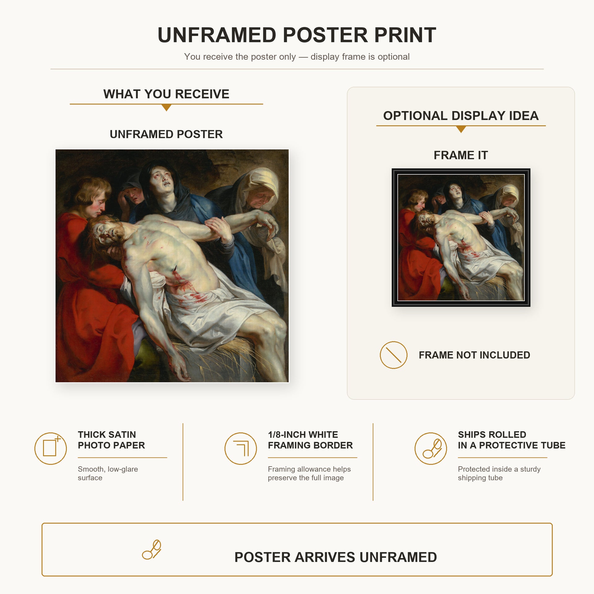 Peter Paul Rubens - Entombment poster print size comparison and framing display infographic