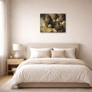Gallery-wrapped canvas print of Peter Paul Rubens' 'Four Studies of the head of a Moore' displayed on a wall in a bedroom