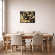 Unframed poster print of Peter Paul Rubens' 'Four Studies of the head of a Moore' displayed on a wall in a dining room