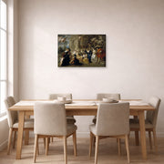 Gallery-wrapped canvas print of Peter Paul Rubens' 'Love Garden' displayed on a wall in a dining room