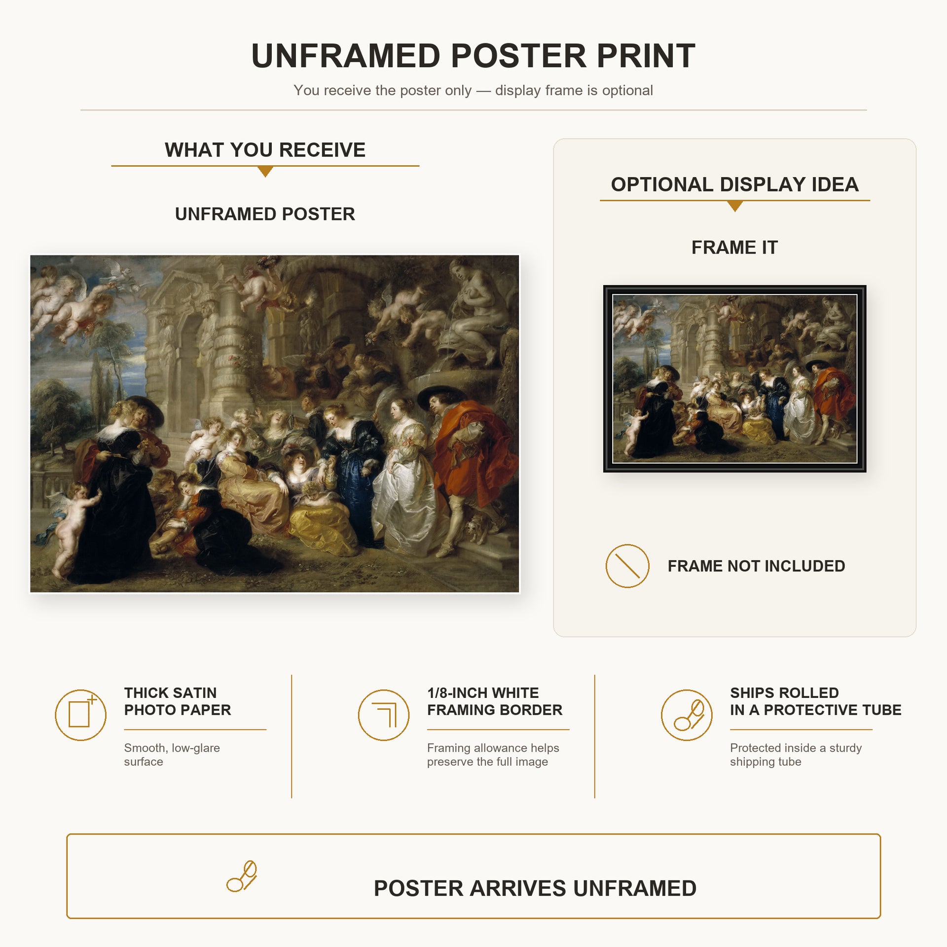 Peter Paul Rubens - Love Garden poster print size comparison and framing display infographic
