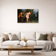 Gallery-wrapped canvas print of Peter Paul Rubens' 'Pan and Syrinx' displayed on a wall in a living room (image 2 of 2)