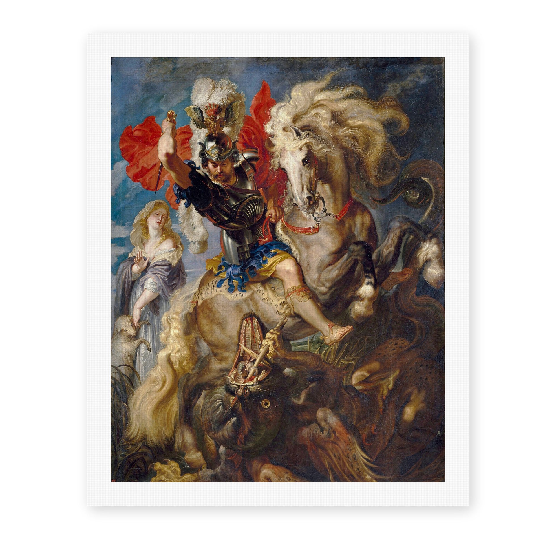 Peter Paul Rubens' 'Saint George and the Dragon' painting reproduced as a rolled canvas print