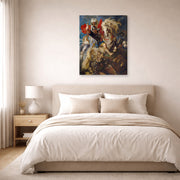 Gallery-wrapped canvas print of Peter Paul Rubens' 'Saint George and the Dragon' displayed on a wall in a bedroom