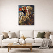 Unframed poster print of Peter Paul Rubens' 'Saint George and the Dragon' displayed on a wall in a living room (image 2 of 2)