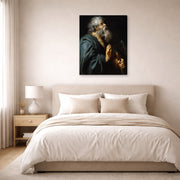 Gallery-wrapped canvas print of Peter Paul Rubens' 'Saint Matthias' displayed on a wall in a bedroom