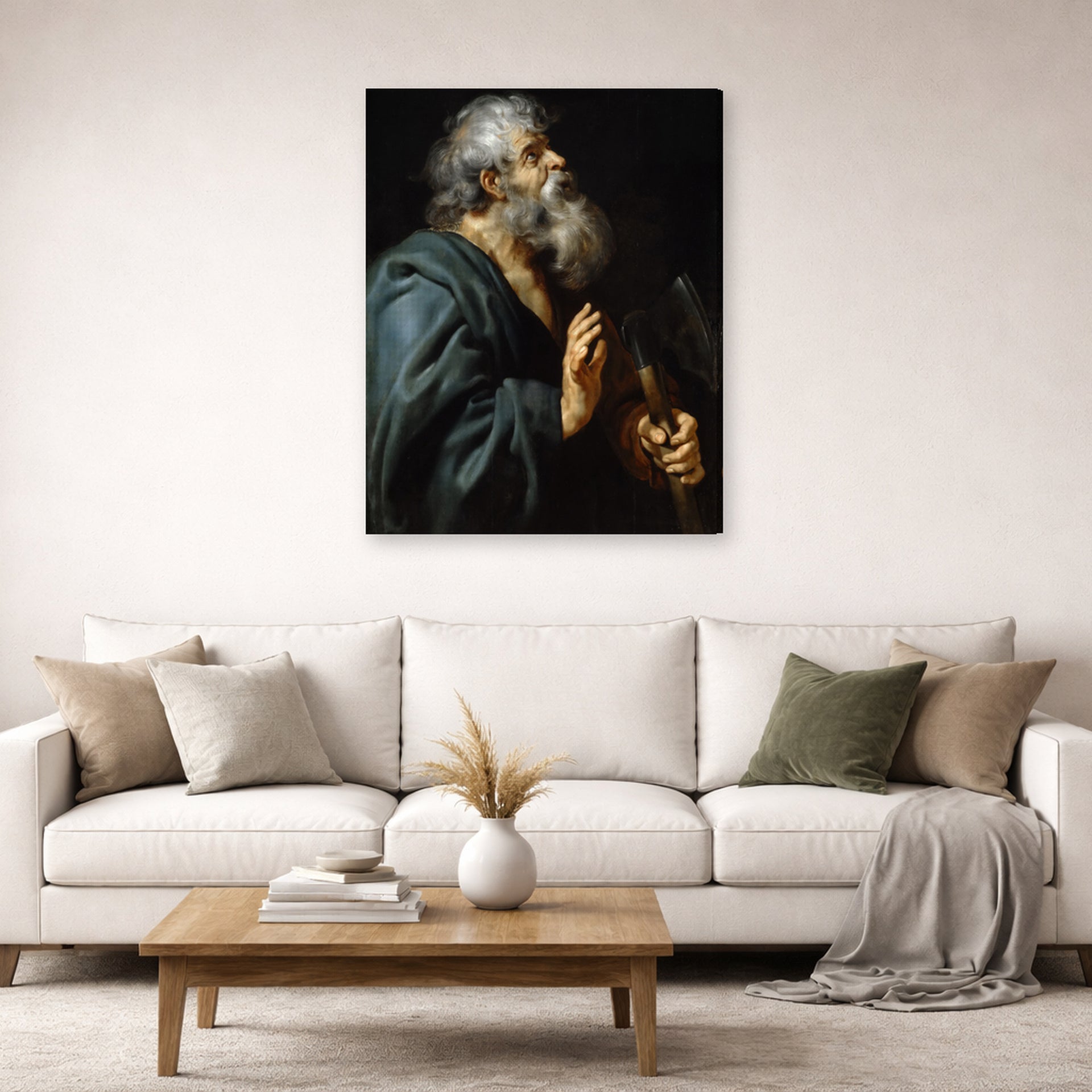 Gallery-wrapped canvas print of Peter Paul Rubens' 'Saint Matthias' displayed on a wall in a living room (image 2 of 2)