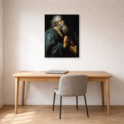 Gallery-wrapped canvas print of Peter Paul Rubens' 'Saint Matthias' displayed on a wall in an office