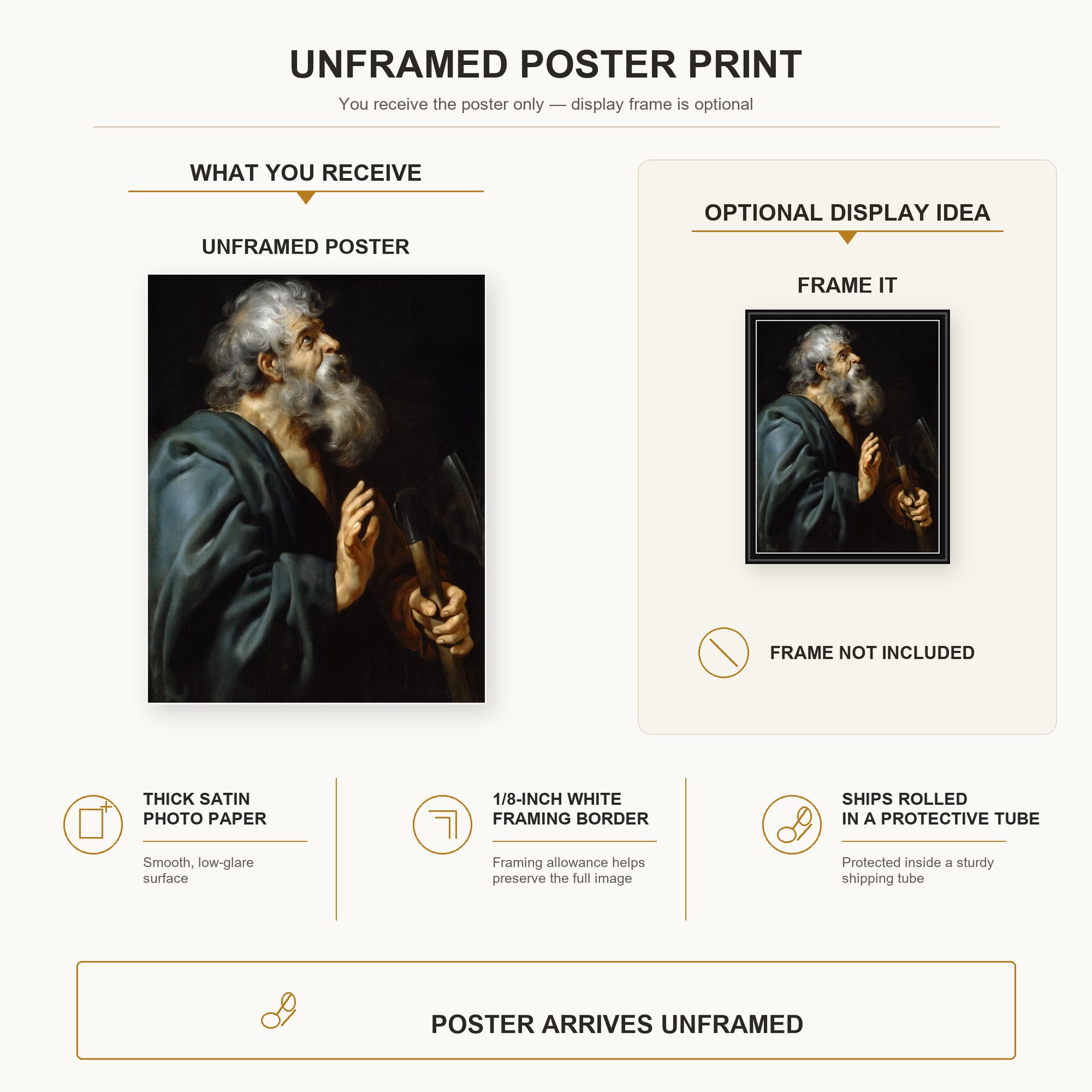 Peter Paul Rubens - Saint Matthias poster print size comparison and framing display infographic