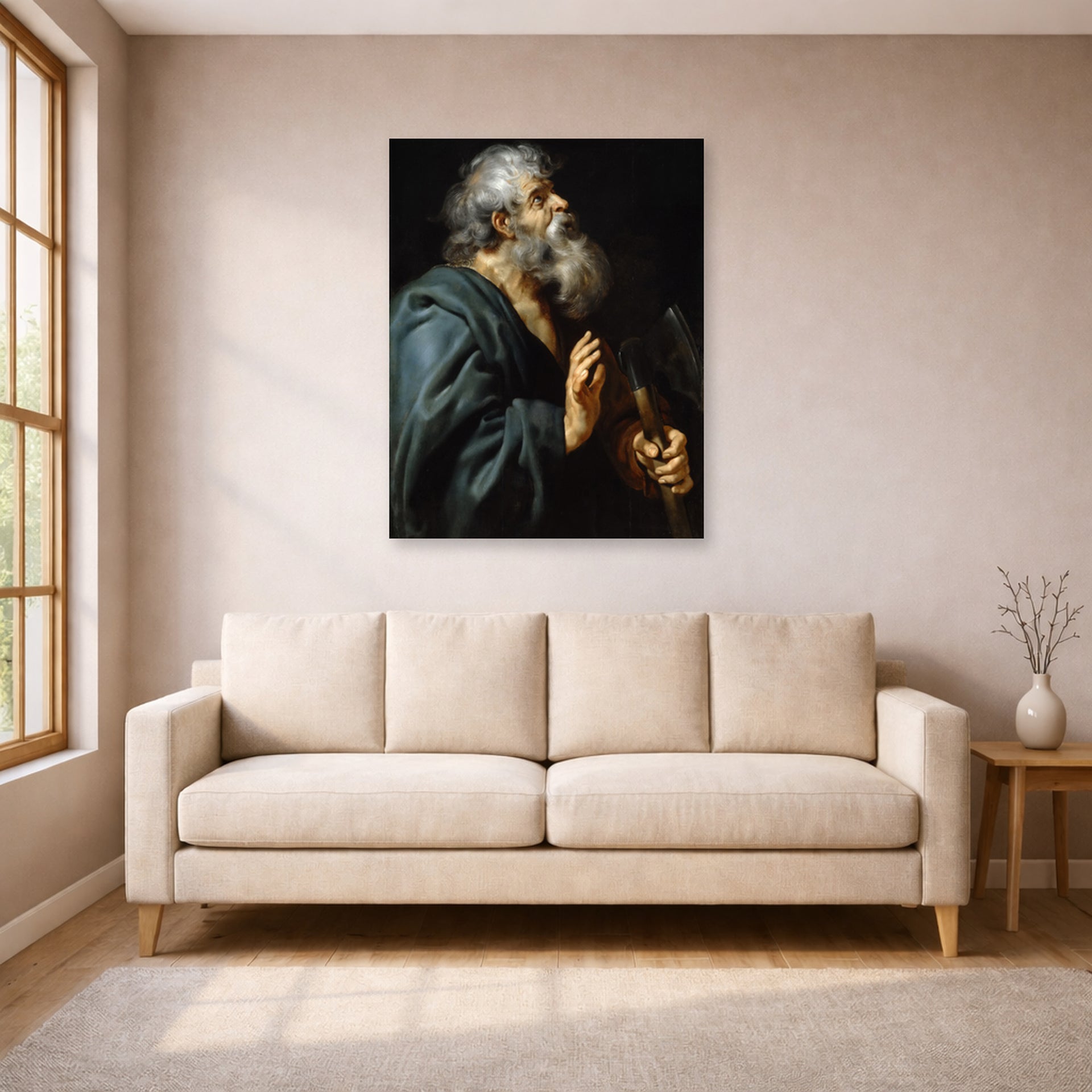 Unframed poster print of Peter Paul Rubens' 'Saint Matthias' displayed on a wall in a living room (image 1 of 2)