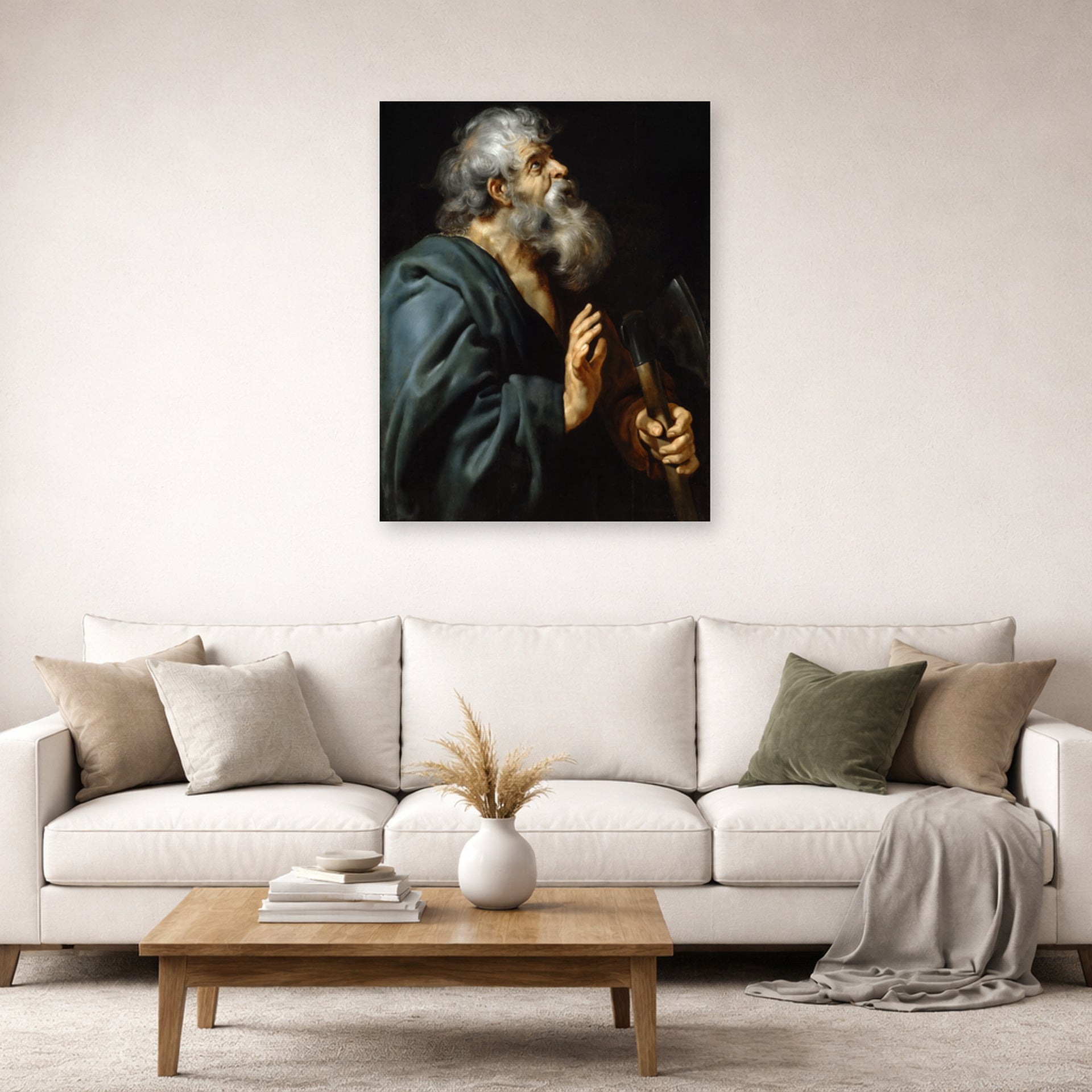 Unframed poster print of Peter Paul Rubens' 'Saint Matthias' displayed on a wall in a living room (image 2 of 2)