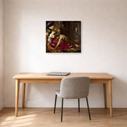 Gallery-wrapped canvas print of Peter Paul Rubens' 'Samson and Delilah' displayed on a wall in an office