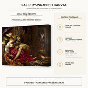 Peter Paul Rubens - Samson and Delilah gallery wrap canvas construction and hanging details infographic