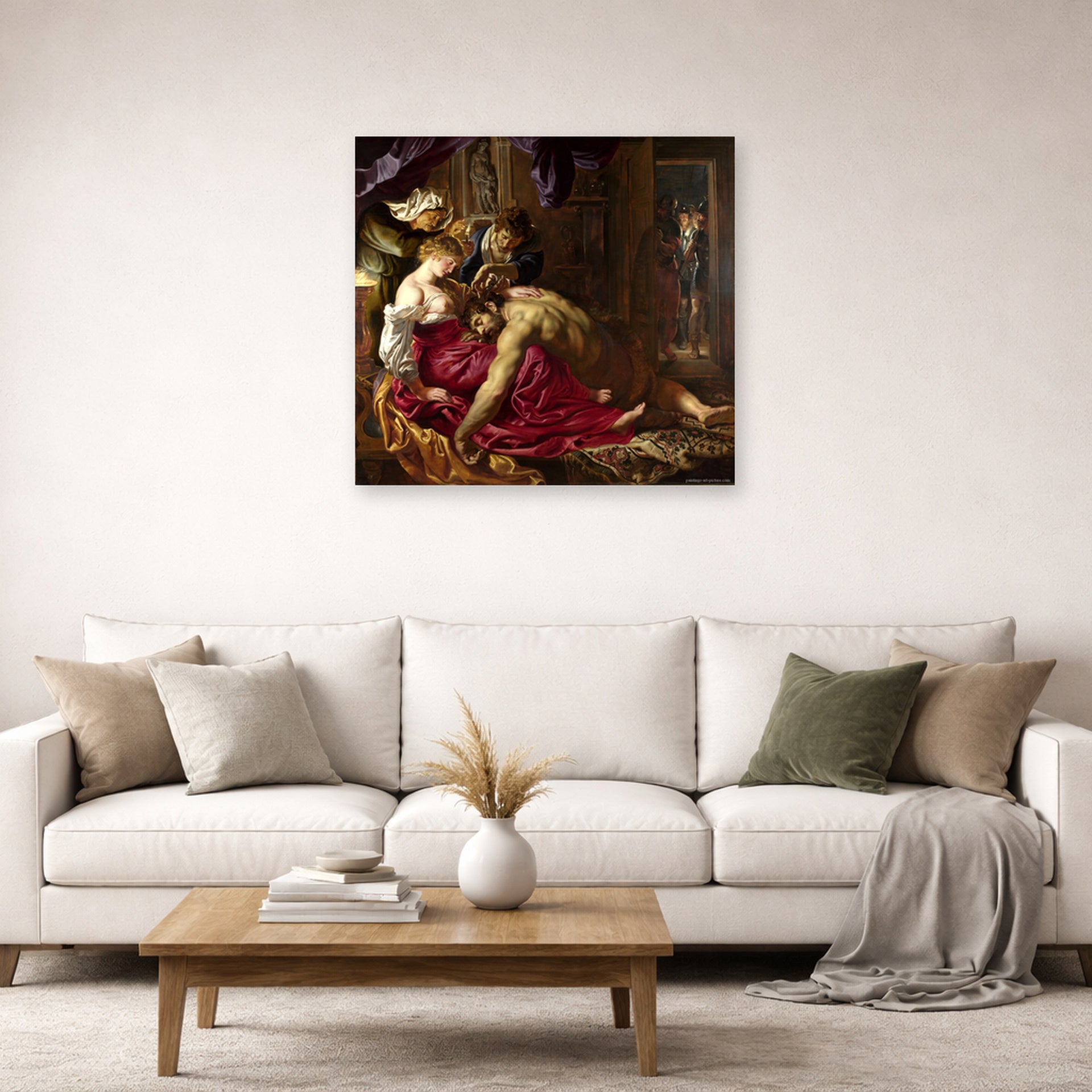 Unframed poster print of Peter Paul Rubens' 'Samson and Delilah' displayed on a wall in a living room (image 2 of 2)