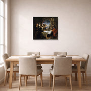 Unframed poster print of Peter Paul Rubens' 'Supper at Emmaus' displayed on a wall in a dining room