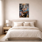 Gallery-wrapped canvas print of Peter Paul Rubens' 'The Assumption of the Virgin Mary into Heaven' displayed on a wall in a bedroom