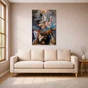Gallery-wrapped canvas print of Peter Paul Rubens' 'The Assumption of the Virgin Mary into Heaven' displayed on a wall in a living room (image 1 of 2)