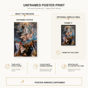 Peter Paul Rubens - The Assumption of the Virgin Mary into Heaven poster print size comparison and framing display infographic