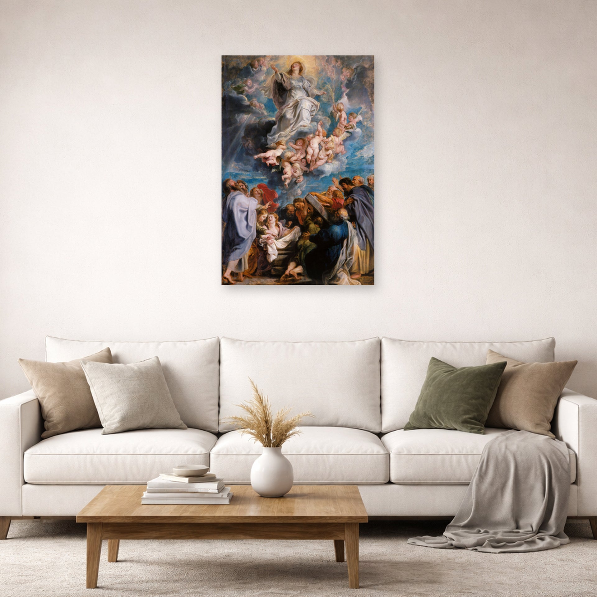 Unframed poster print of Peter Paul Rubens' 'The Assumption of the Virgin Mary into Heaven' displayed on a wall in a living room (image 2 of 2)